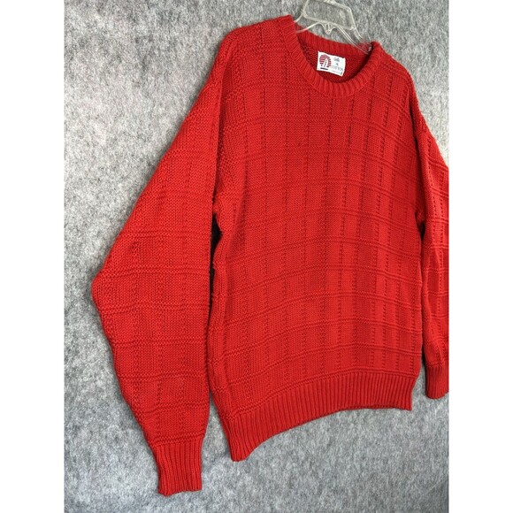 Vintage Isle of Cotton Men’s M Red Knit Sweater Oversized Y2K Made In USA - Picture 3 of 9